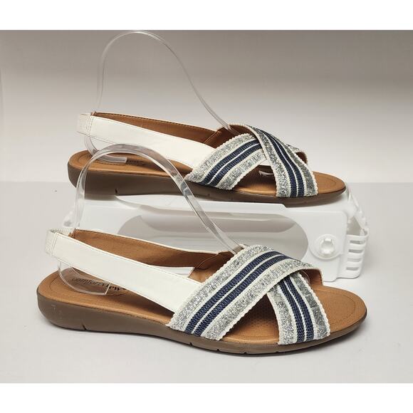 Comfortview Women's Slingback Blue/White Flat Sandals Size 10W - Picture 3 of 12